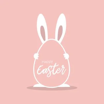 Happy Easter greeting card with rabbit holding egg. Easter Bunny. Colorful mi イラスト素材