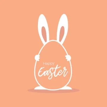 Happy Easter greeting card with rabbit holding egg. Easter Bunny. Colorful mi イラスト素材
