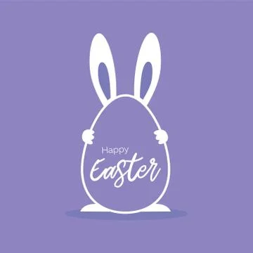 Happy Easter greeting card with rabbit holding egg. Easter Bunny. Colorful mi イラスト素材