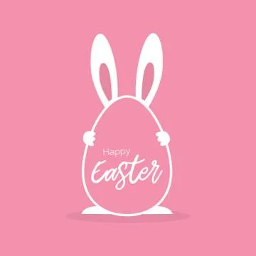 Happy Easter greeting card with rabbit holding egg. Easter Bunny. Colorful mi イラスト素材