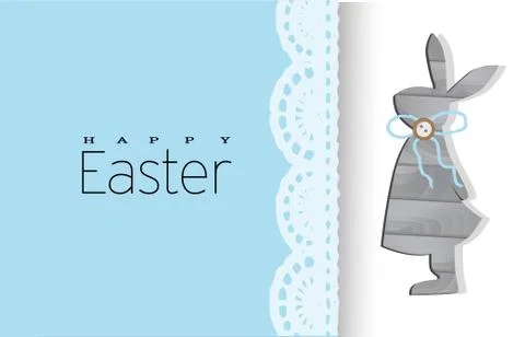 Happy Easter. Greeting card with rabbit. Wooden bunny. Easter poster, postcar Stock Illustration