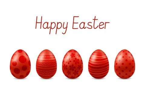 Happy Easter greeting card with realistic eggs Stock Illustration