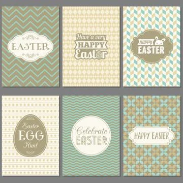 Happy easter greeting card set with frame and ornamental on elegant pattern Stock Illustration