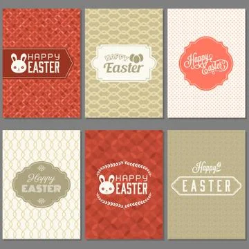 Happy easter greeting card set with frame and ornamental on elegant pattern Stock Illustration