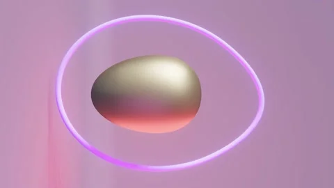 Happy Easter greeting card Silver egg levitating purple neon 3d animation loop Stock Footage 233981548