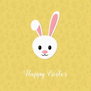 Happy Easter. Greeting card with smiley bunny on yellow background with textu Stock Illustration