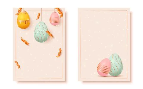 Happy Easter greeting card sparkling egg flat set Stock Illustration