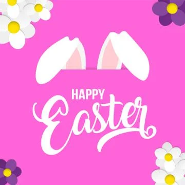 Happy Easter greeting card with spring elements 库存插图