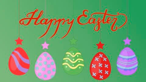 Happy Easter greeting card. Spring easter background with hunging painted egg Stock Illustration