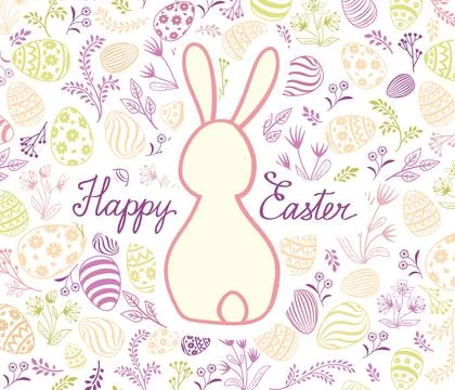 Happy Easter greeting card. Spring holiday background with rabbit bunny Stock Illustration