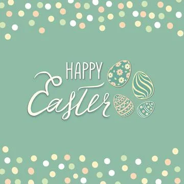 Happy Easter greeting card. Spring holiday bakground with colored eggs Stock Illustration