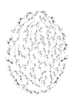 Happy Easter greeting card, template with egg, willow branches. Floral pussy- Stock Illustration