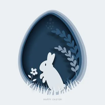 Happy easter greeting card template. paper cut illustration of easter rabbi.. Stock Illustration
