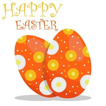 Happy Easter greeting card template with two decorated orange eggs Stock Illustration