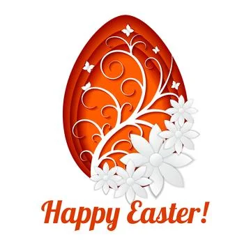 Happy Easter greeting card. Traditional Easter egg with beautiful ornament in Stock Illustration