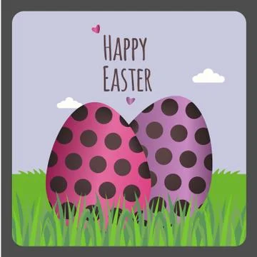 Happy Easter greeting card with two eggs Stock Illustration
