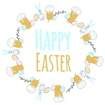 Happy Easter greeting card Vector illustration Easter cake and egg Stock Illustration