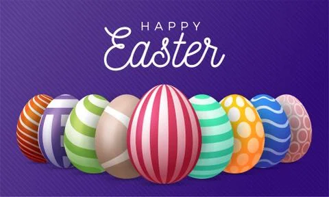 Happy easter greeting card vector illustration. A horizontal banner of purple Illustrazione stock