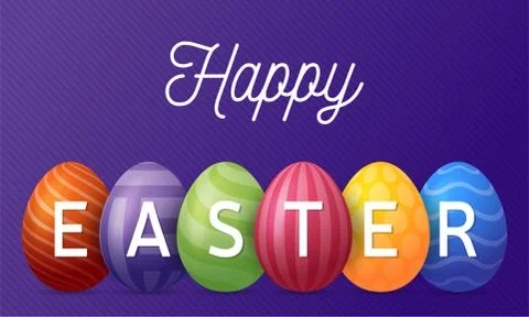 Happy easter greeting card vector illustration. A horizontal banner of purple Illustrazione stock