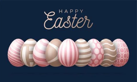 Happy easter greeting card vector illustration. A horizontal banner of dark w Illustrazione stock