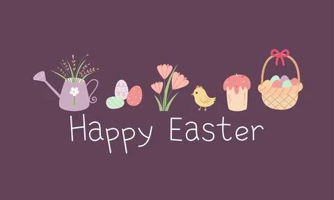 Happy easter greeting card vector illustration. Cute flat spring holiday Illustrazione stock