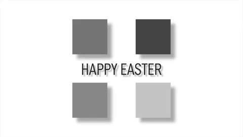 Happy Easter greeting card white rectangle with black border, grey square, and Video stock 269007116