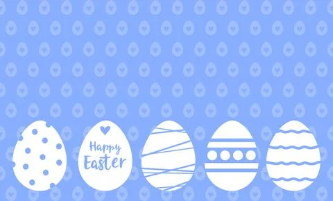 Happy Easter greeting card. White easter eggs on a blue background wiith copy Stock Illustration