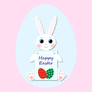 Happy Easter greeting card with white bunny with paper cut effect Illustrazione stock