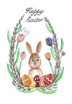 Happy Easter greeting card on white background Stock Illustration