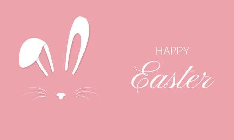 Happy Easter greeting card with white paper cut Easter Bunny isolated on pi.. Stock Illustration