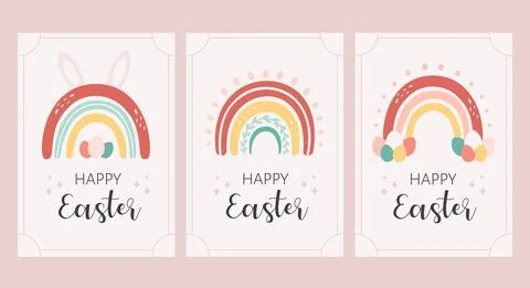 Happy Easter greeting cards with Easter abstract rainbow. Иллюстрация