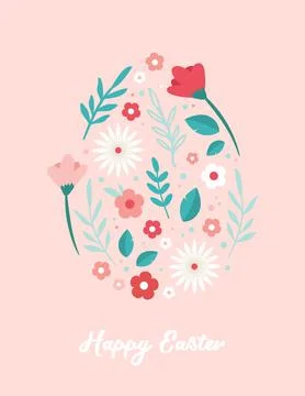 Happy Easter. Greeting cards or posters with spring flowers and Easter egg. Egg Stock Illustration