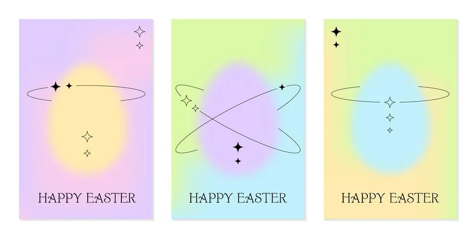 Happy Easter greeting cards set in y2k style. Template for posters, banners.. Stock Illustration