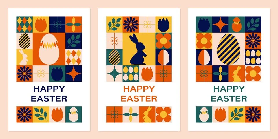 Happy Easter greeting cards. Set of modern geometric backgrounds. Abstract .. Stockillustratie