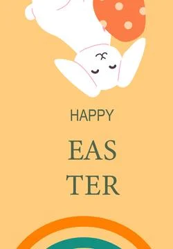 Happy easter greeting with cute white bunny and colorful eggs イラスト素材