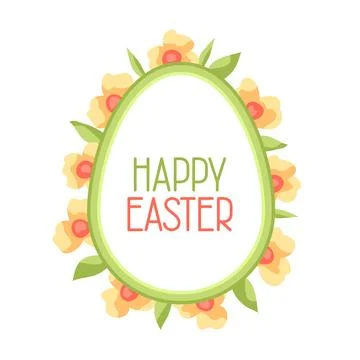 Happy Easter greeting frame design. Cute egg and flowers for traditional ce.. Stock Illustration