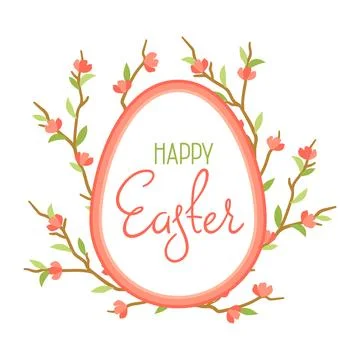 Happy Easter greeting frame design. Cute egg and flowers for traditional ce.. 스톡 일러스트