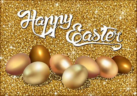 Happy Easter Greeting with Golden Eggs Illustrazione stock