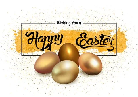 Happy Easter Greeting with Golden Eggs Stock Illustration