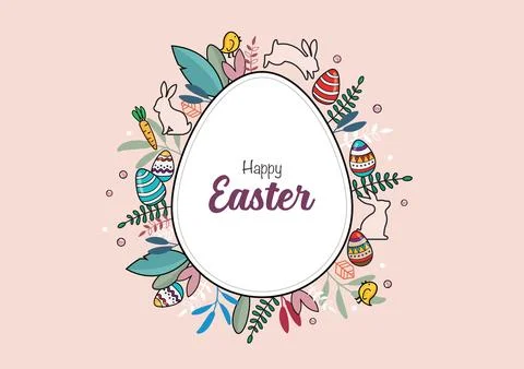 Happy Easter greeting invitation card doodle style. invitation card Stock Illustration