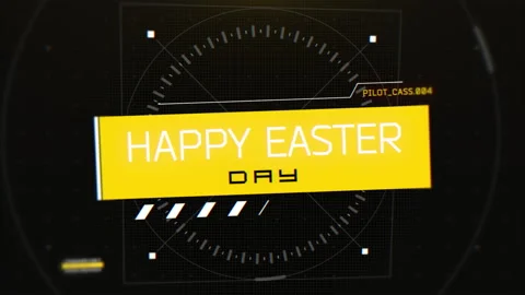 Happy Easter greeting sign yellow letters on black background with yellow border Stock Footage 260919651
