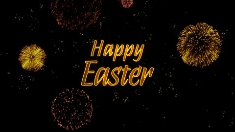 Happy Easter Greeting text with particles, colored fireworks, sparks and stars Stock Footage 99048298