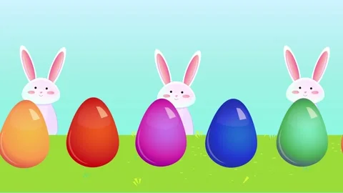 Happy Easter greeting video. Easter eggs moving row, grass and dancing white Stock Footage 172208860