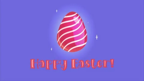 Happy Easter greeting video. Red easter egg with white stripes on a violet and Stock Footage 171071303