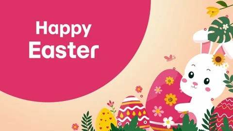 Happy easter greeting with white bunny and pink floral background design Stock Footage 327518089