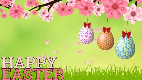 Happy Easter greeting word on spring background Stock Footage 234111661