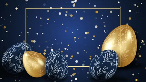 Happy Easter greetings card with rectangular frame. Golden and color Easter eggs 스톡 동영상 305277104