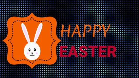 Happy Easter greetings on dark background with cute bunny face icon Stock Illustration