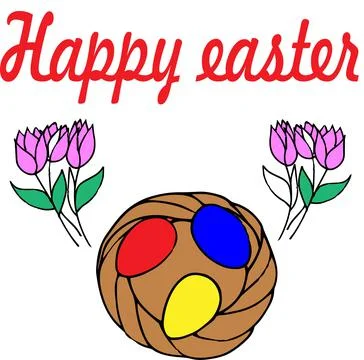Happy EASTER GREETINGS, Easter cake, Easter bunny, Easter basket, Easter krashen Illustrazione stock