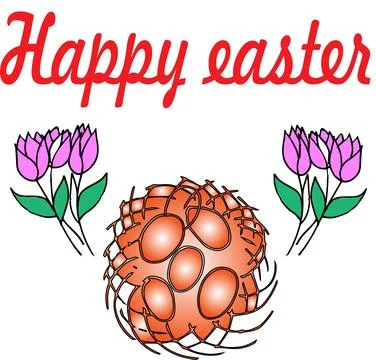 Happy EASTER GREETINGS, Easter cake, Easter bunny, Easter basket, Easter krashen Stock Illustration